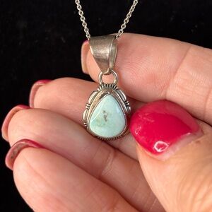 Native  America Sterling Silver Golden Hills Turquoise Teardrop Necklace